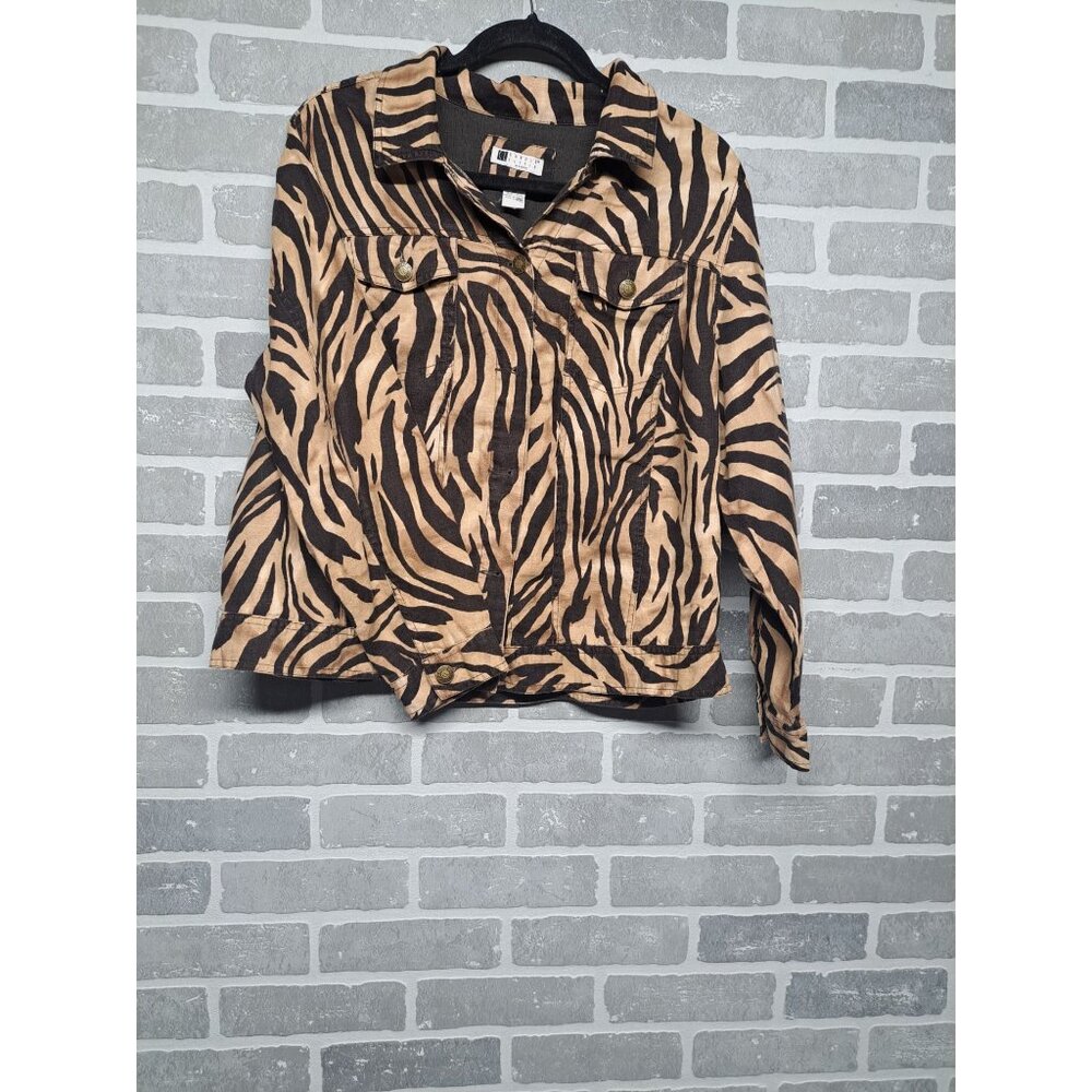 Carole Little  Vintage Y2K Women's Zebra‎ Print Linen Button Jacket 1X